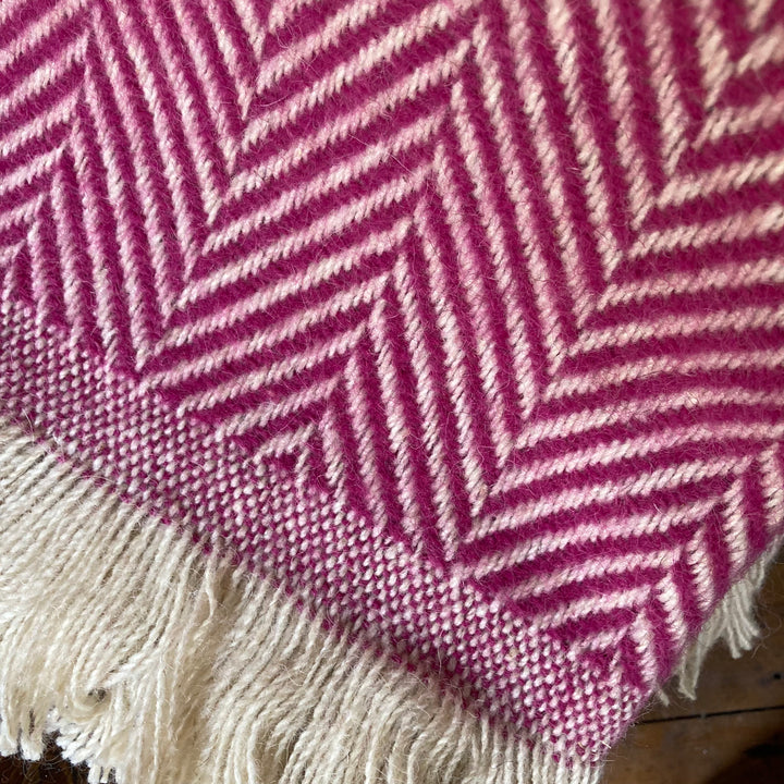 Bright Pink Chevron Tibet Recycled Wool Blanket