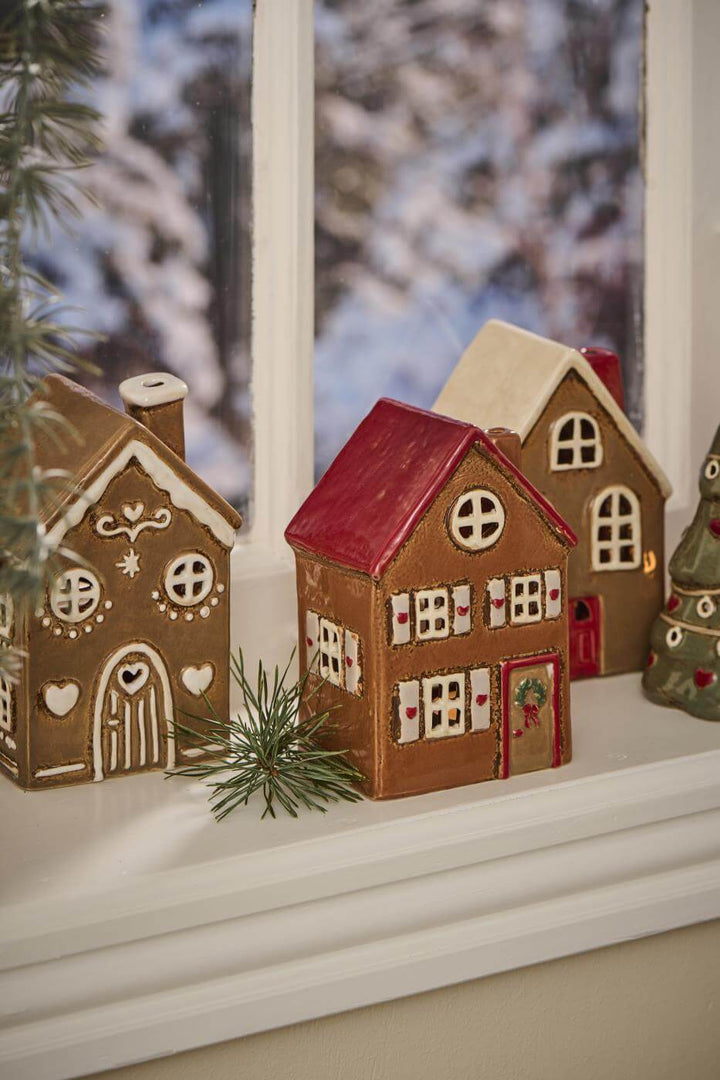 Festive Ceramic House Tea Light Holder for sale at Source for the Goose, Devon
