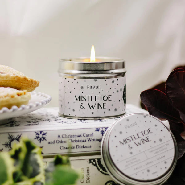 Single Wick Mistletoe and Wine Pintail Candle for sale at Source for the Goose 