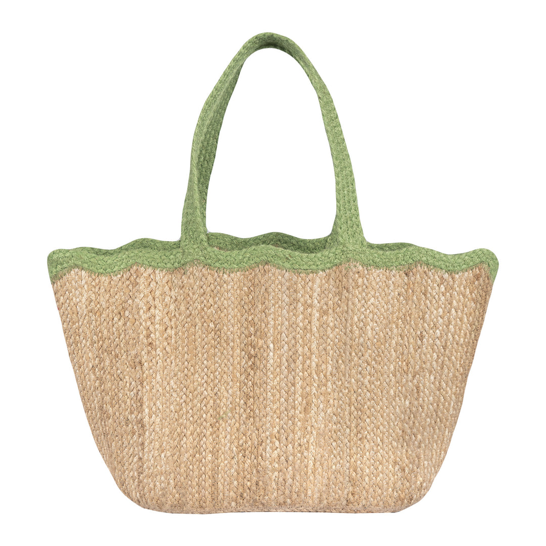 Jute Tote Bag with Green Scallop Edge for sale at Source for the Goose, Devon
