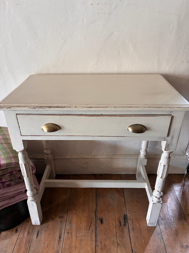 Vintage painted side table with drawer, off-white finish and elegant turned legs from Source for the Goose, Devon.