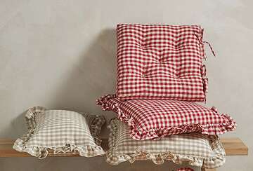 mix of red and linen colour gingham cushions