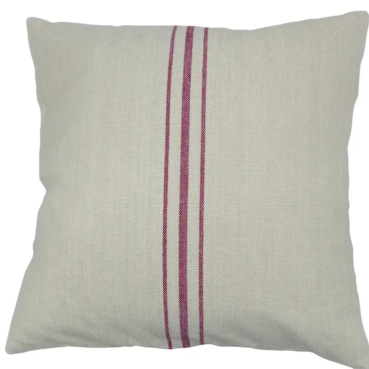 Red French Ticking Jute Cushion for sale at Source for the Goose 