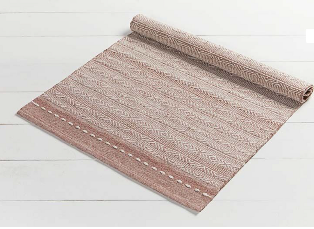 Medium Blush Pink Diamond Weave Stripe Recycled Plastic Rug for sale at Source for the Goose 