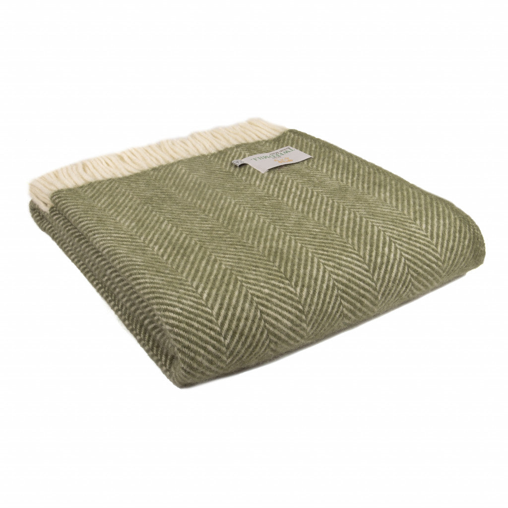 Tweedmill Fishbone Olive Wool Blanket for sale at Source for the Goose 