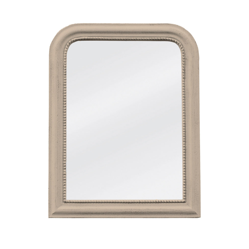 Elegant vintage hanging wall mirror in natural stone color from Source for the Goose, Devon. Perfect for traditional and modern decor.