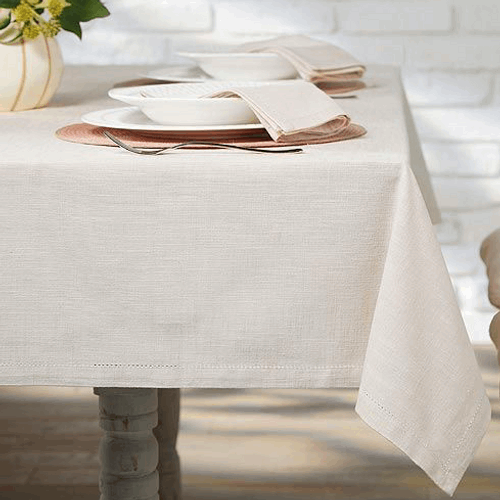 Chambray Tablecloth in French Limestone 130 x 230cm