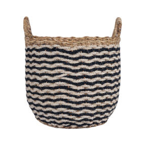 Large black and natural stripe jute log basket from Source for the Goose Devon, perfect for stylish home storage.