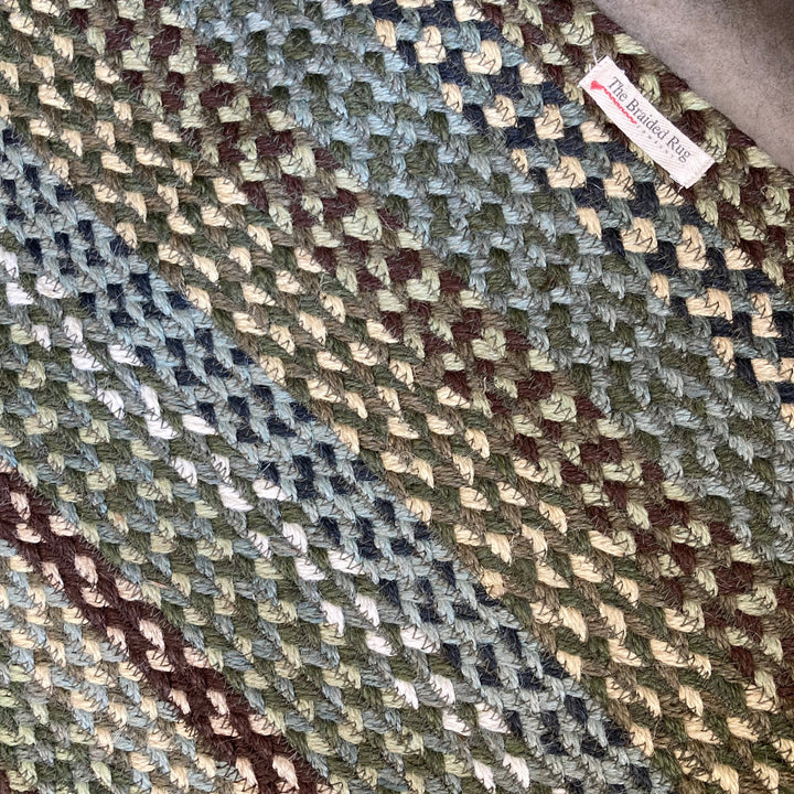 close up of Hedgerow Green rug by the Braided Rug Company