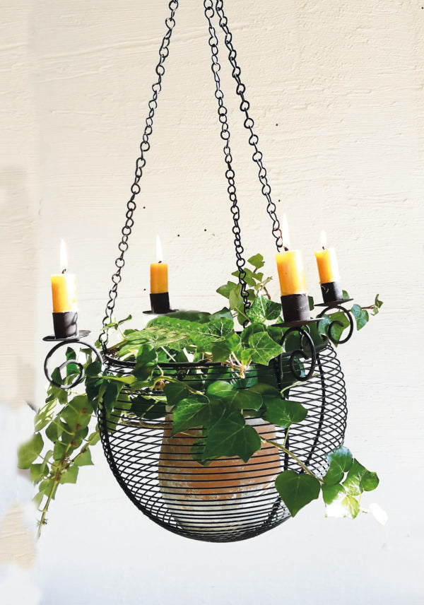 Vintage Style Metal Hanging Basket with four candleholders for sale at Source for the Goose, Devon
