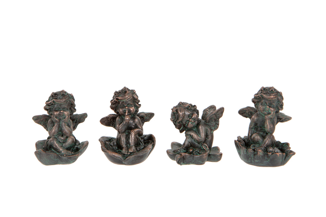 Set of four sitting cherubs, bronze effect finish