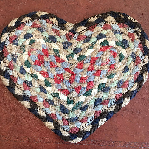 Misty Blue Jute Heart Coaster from the Braided Rug Company