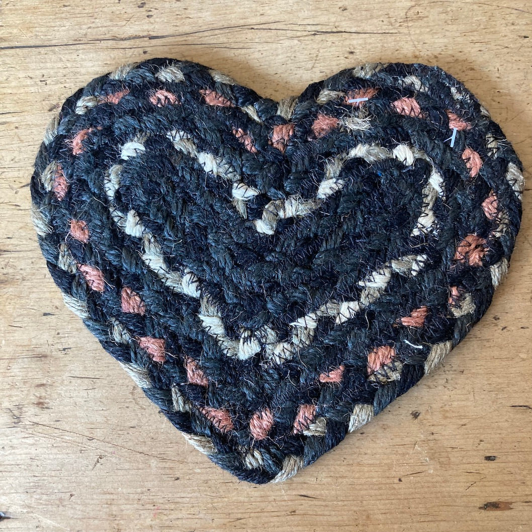 Marble design jute heart shaped coaster from the Braided Rug Company at Source for the Goose, Devon, UK