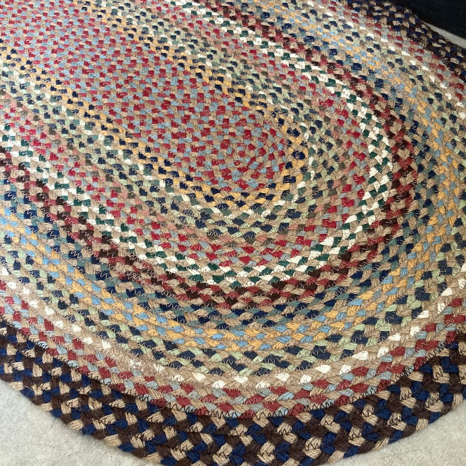 organic jute misty biue oval braided rug at Source for the Goose<, Devon, UK