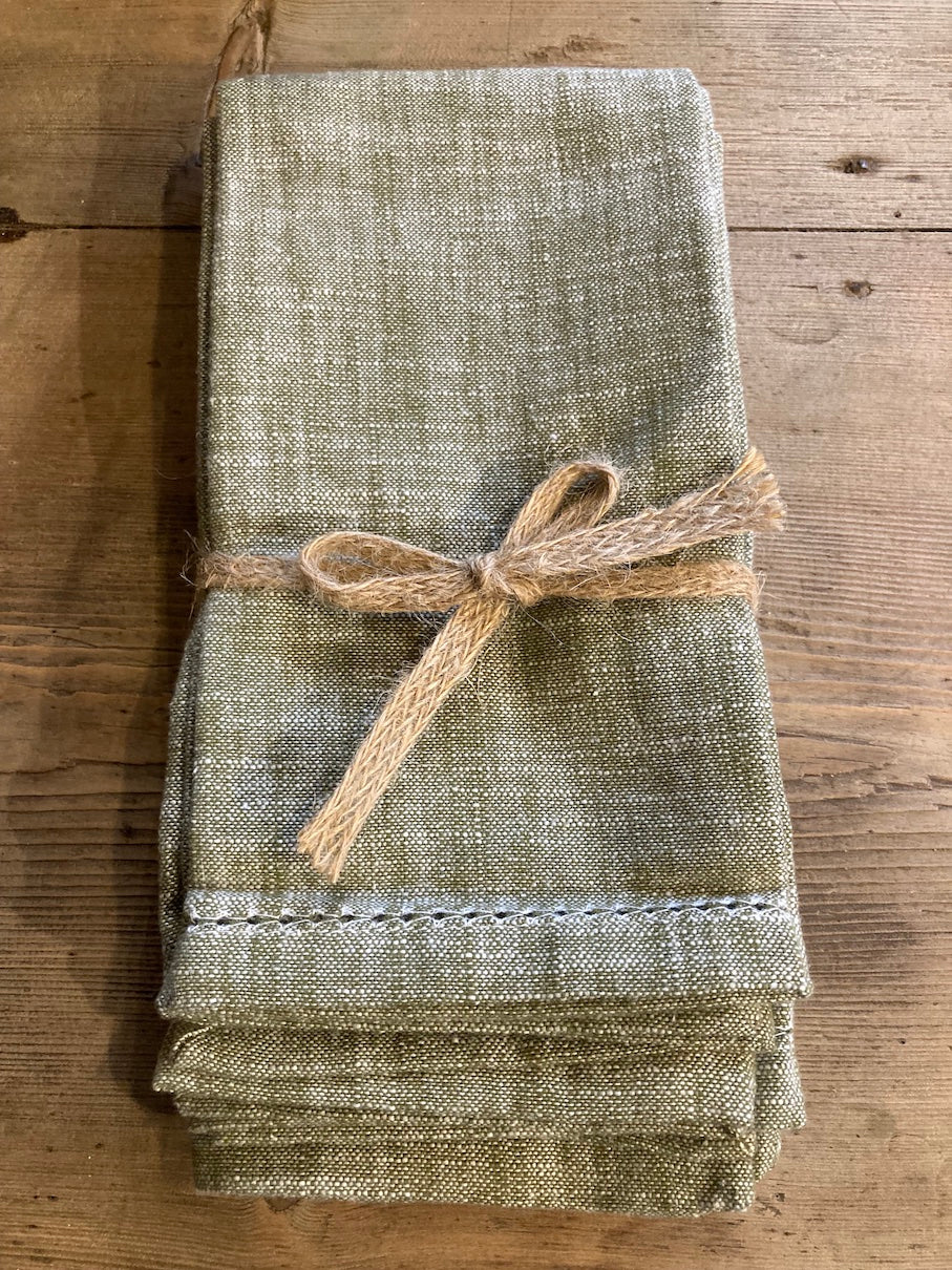 olive green chambray cotton napkin by Waltons of Yorkshire
