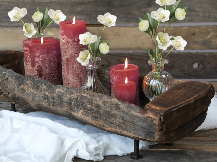 Slim Red Marble Effect Pillar Candle