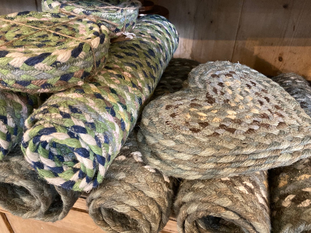 Jute braided rug table runners and coasters at Source for the Goose,Devon