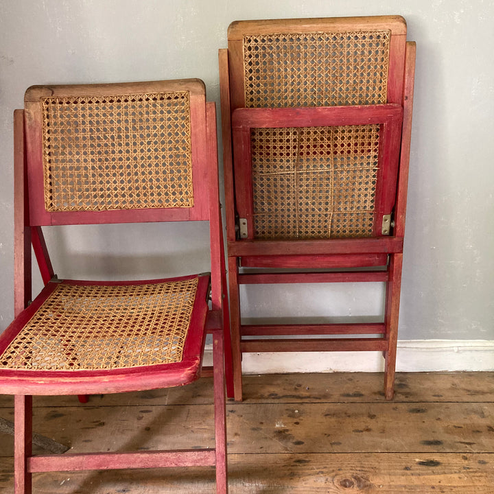 red distressed cane folding chairs