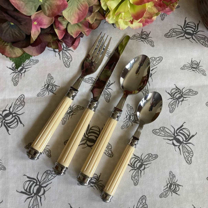24 piece cream faux bone handled cutlery set for sale at Source for the Goose, Devon, UK