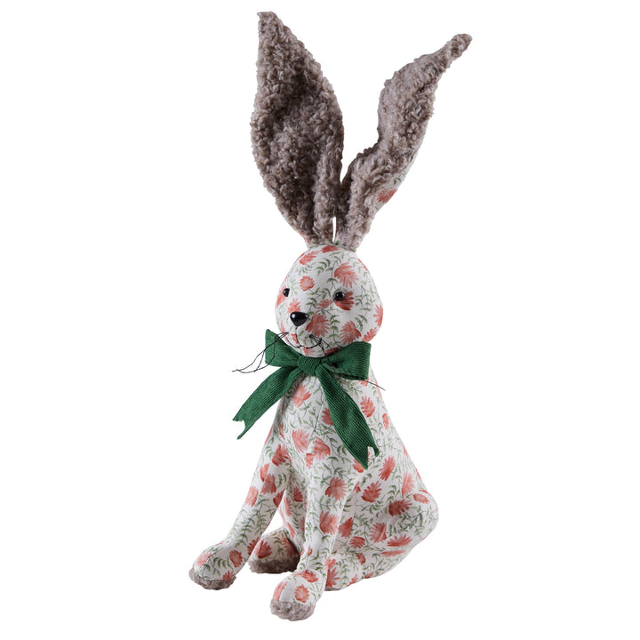Hattie Hare Door Stop - Floral Design with floral patterns and green bow, perfect for rustic home decor.