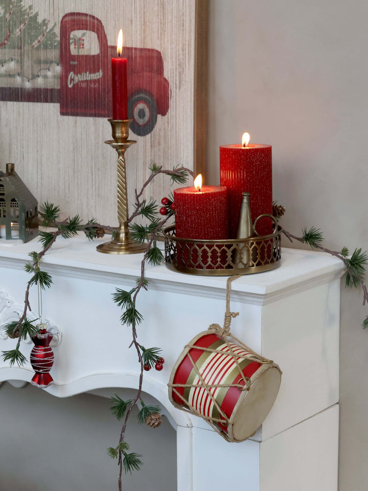 Antique Cherry Red  Pillar Candle With Grooves