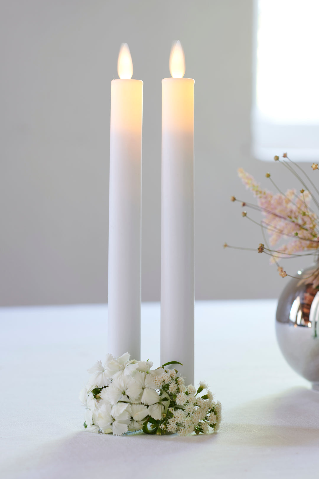 Set of Two White LED Dinner Candles