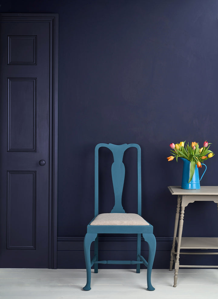 woodwork and door painted in Oxford Navy Satin Paint
