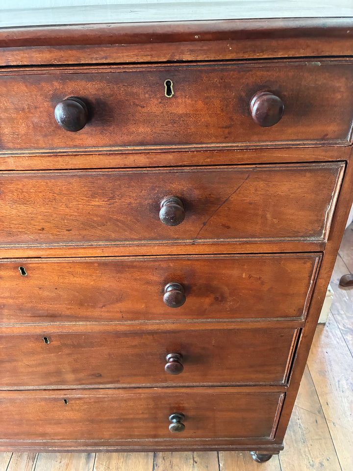 Tall Antique Mahogany Chest of Drawers featuring elegant design and original brass hardware.