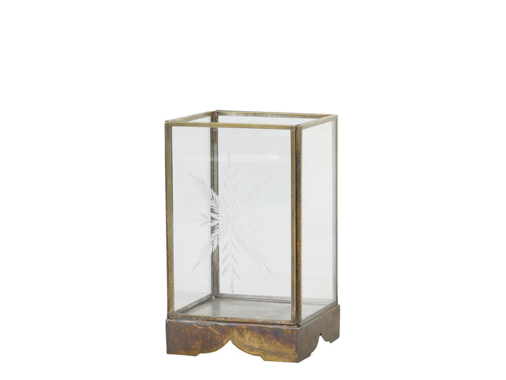 Antiqued Storm Lantern With Etched Glass
