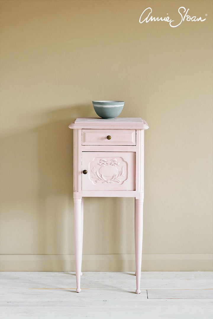 side table painted in Annie Sloan Antoinette pink chalk paint 