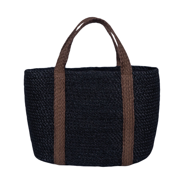 Short Handled  Black and Tan Jute Tote Bag