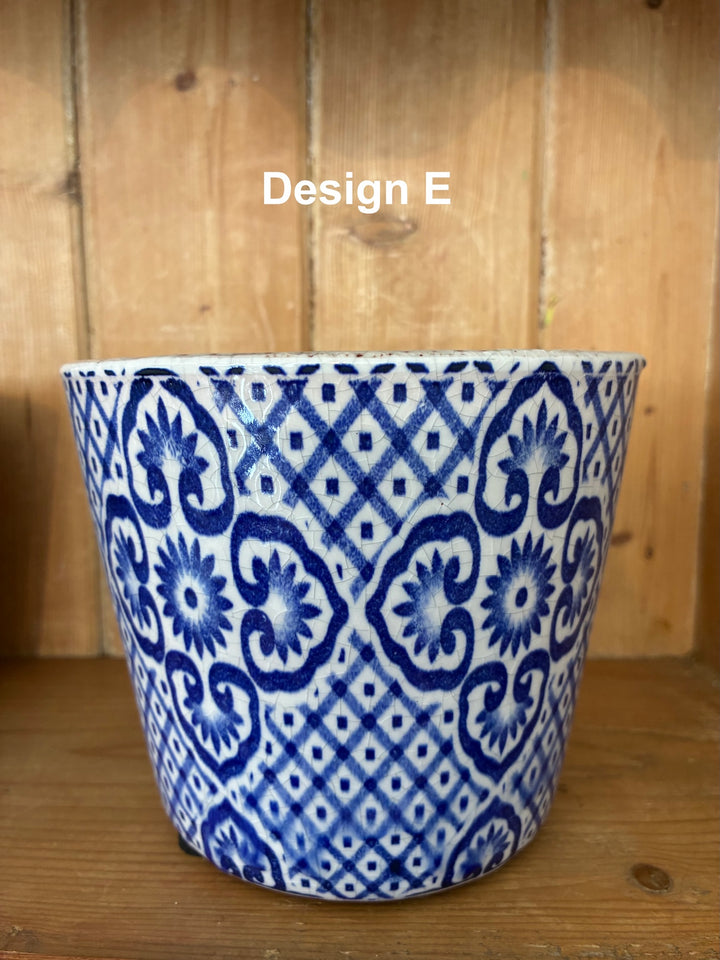 Handcrafted vintage blue flowerpot with intricate Dutch design, perfect for home decor by Source for the Goose, Devon.