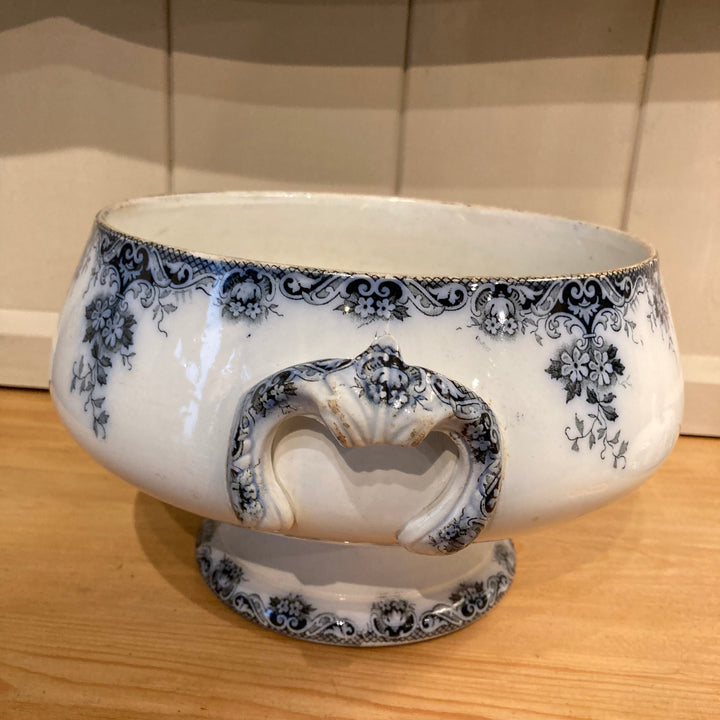 second handle on blue and white transferware bowl