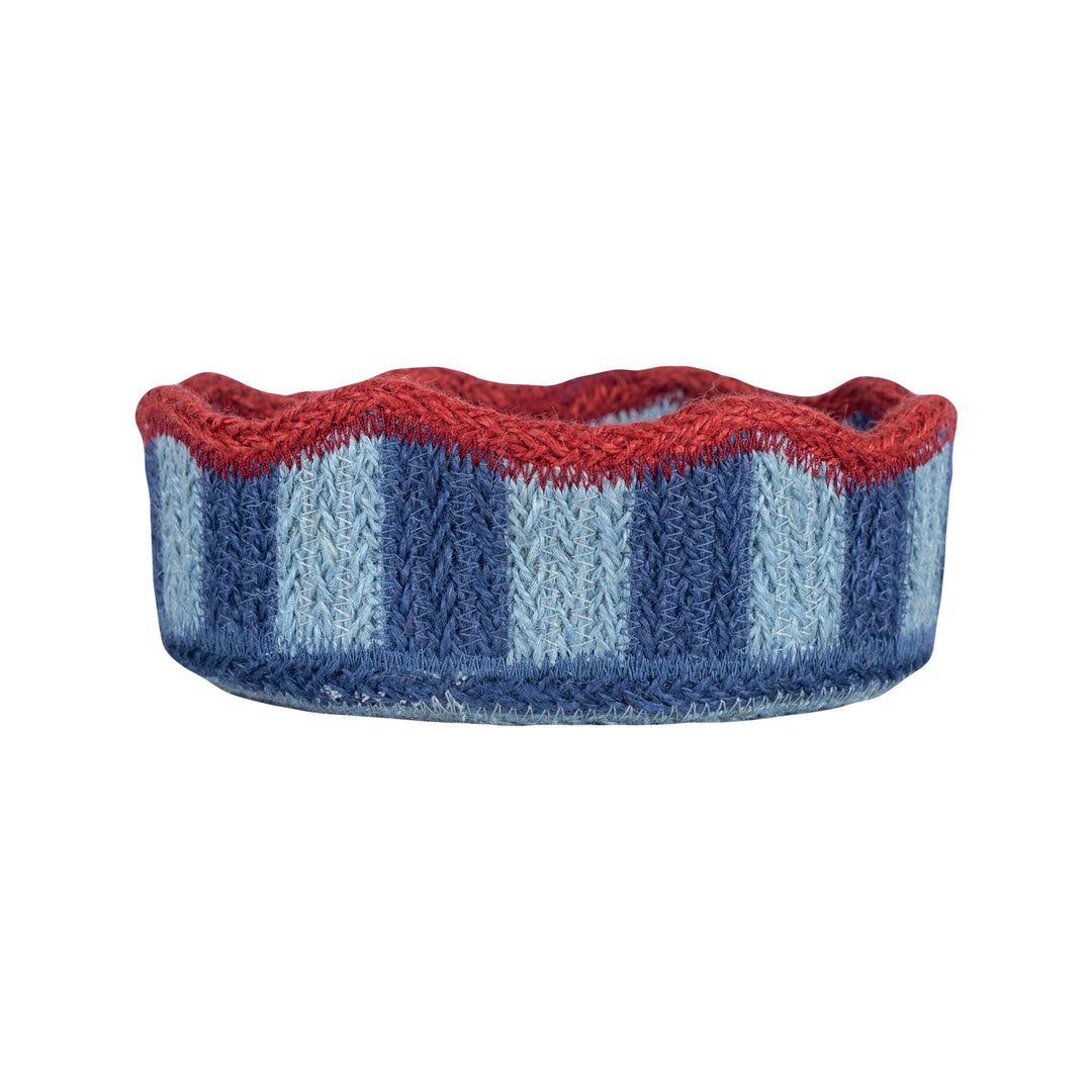 Blueberry Stripe Tulip Mini Basket by Source for the Goose; storage solution with red scalloped edge and elegant design.