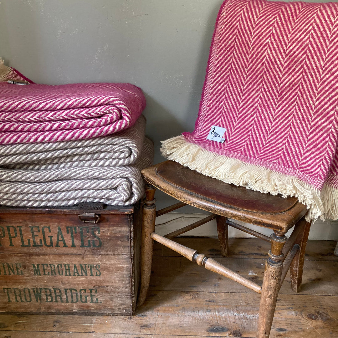 Bright Pink Chevron Tibet Recycled Wool Blanket at Source for the Goose 