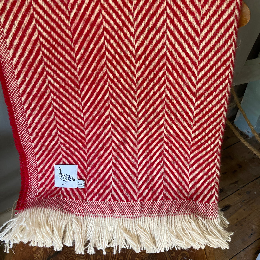 Bright Red Chevron Tibet Recycled Wool Blanket