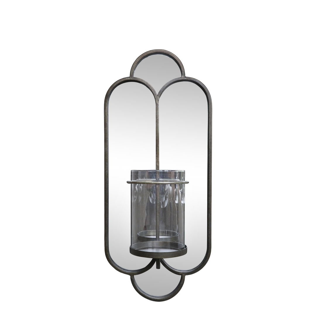 Brushed Brass Wall Mirror with Candlestick by Source for the Goose, enhancing vintage and art nouveau décor.