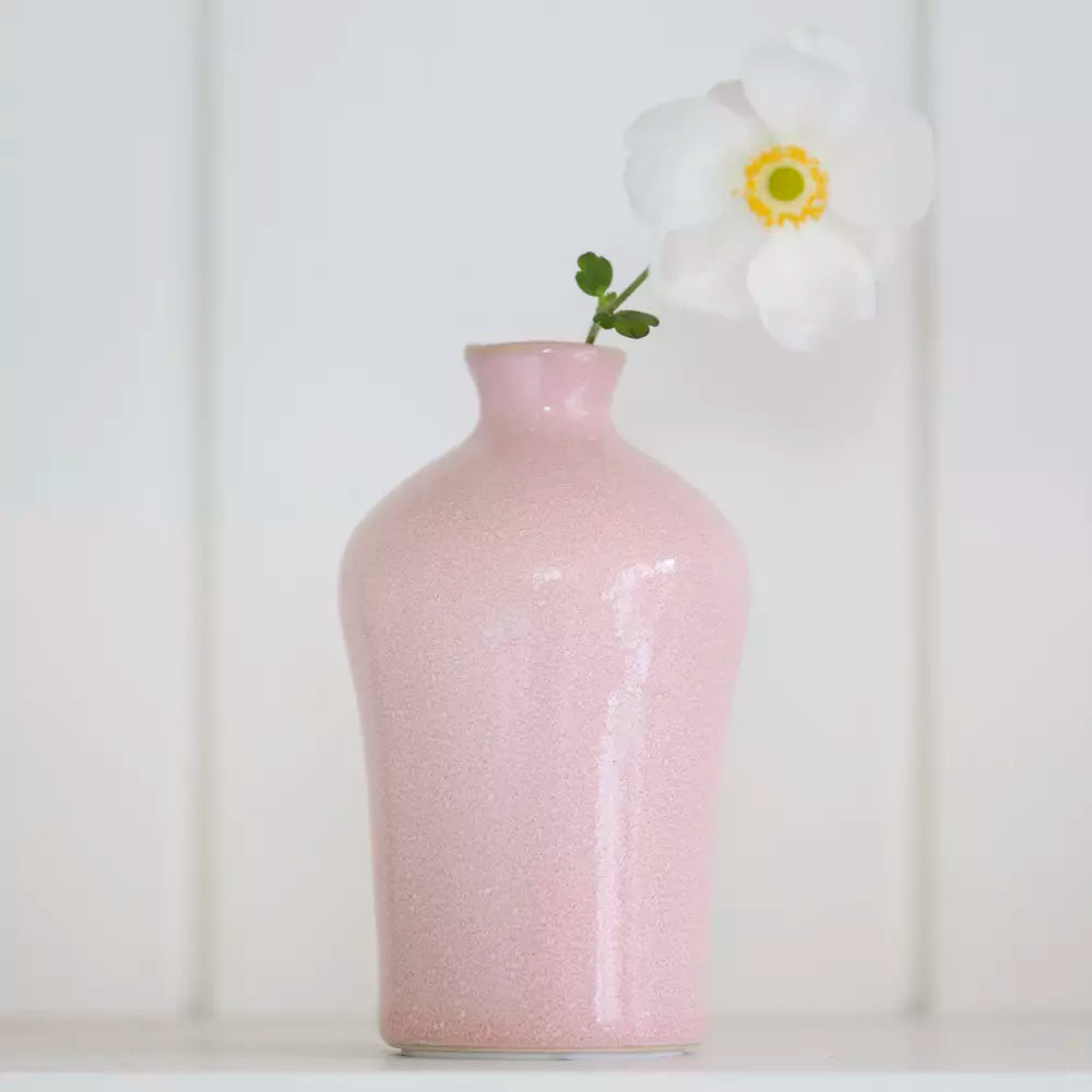 Small Blush Pink Bud Vase with a single flower, perfect for adding elegance to home decor from Source for the Goose Devon.