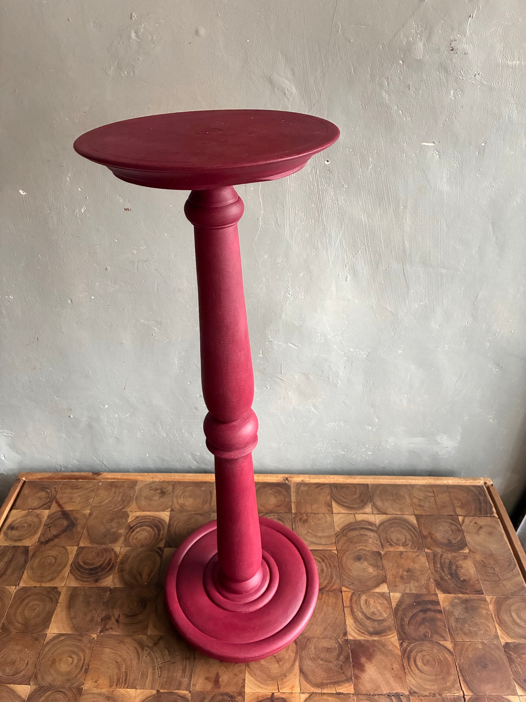 Burgundy Vintage  Wooden Plant Stand showcasing elegant design and hand-painted finish, perfect for home decor by Source for the Goose Devon.