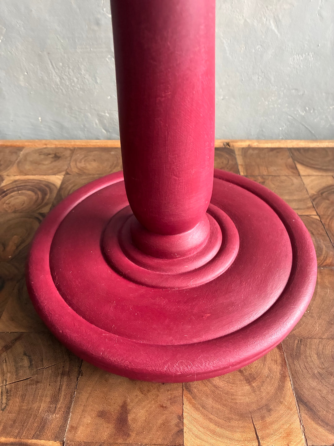 Burgundy Vintage Wooden Plant Stand top view showcasing hand-painted finish and elegant design.