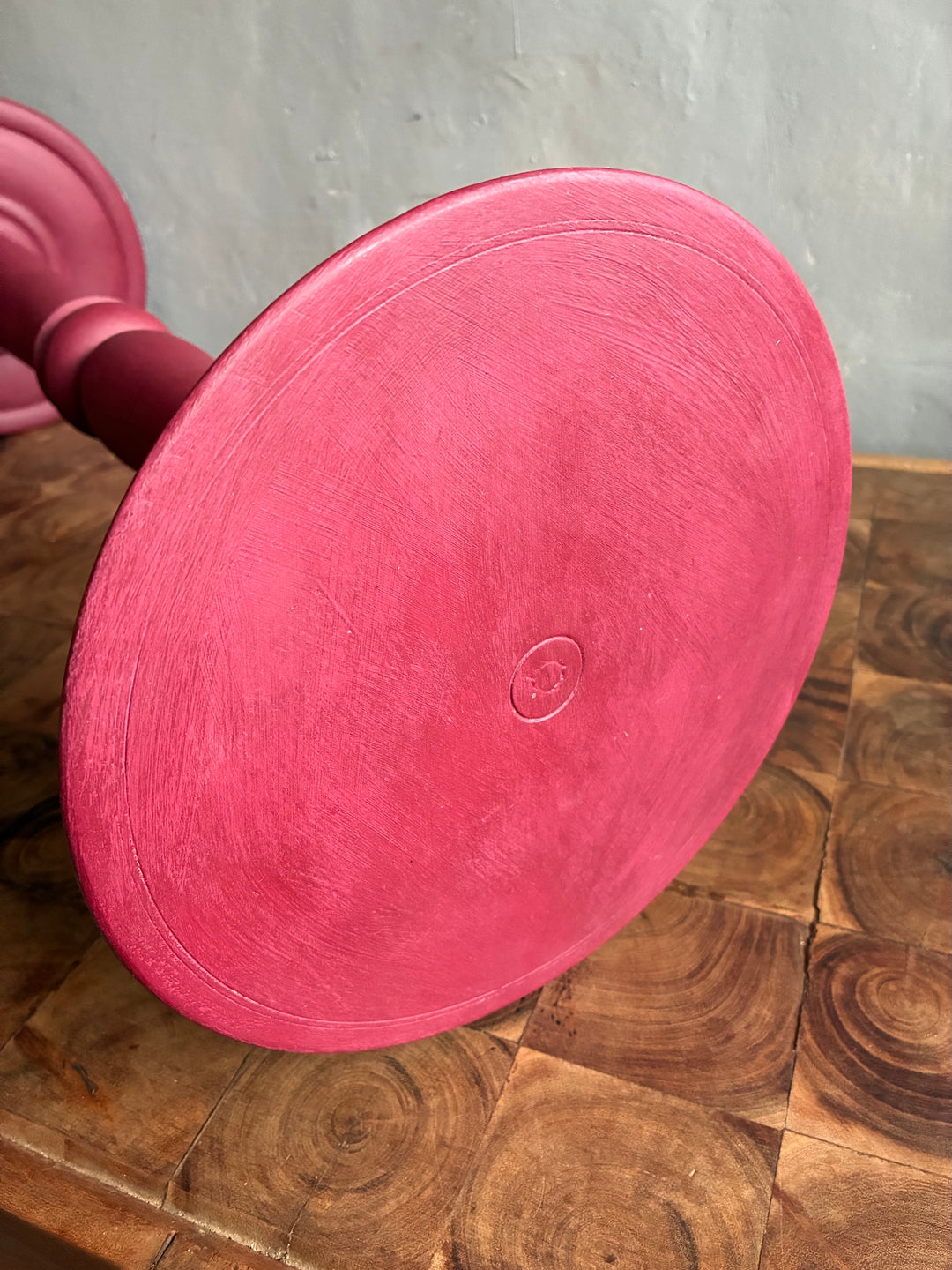 Burgundy Vintage Wooden Plant Stand base showing hand-painted finish and craftsmanship.