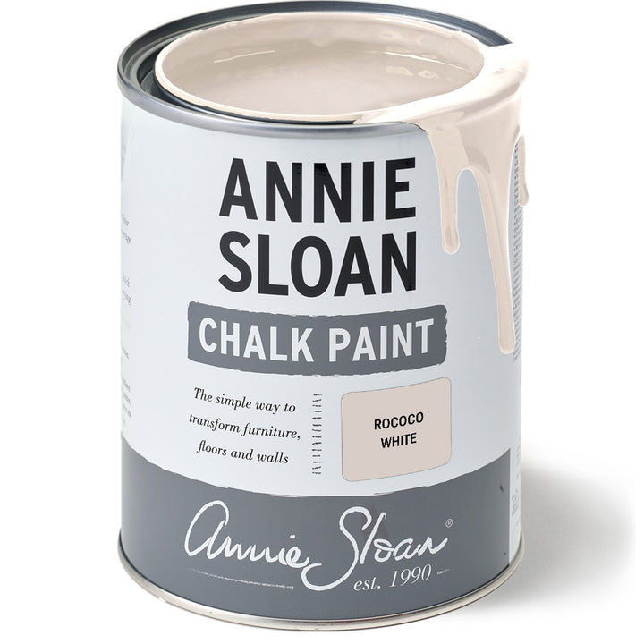 Rococo White Chalk Paint® by Annie Sloan in a 120ml can, ideal for transforming furniture and decor, sourced from Source for the Goose, Devon.