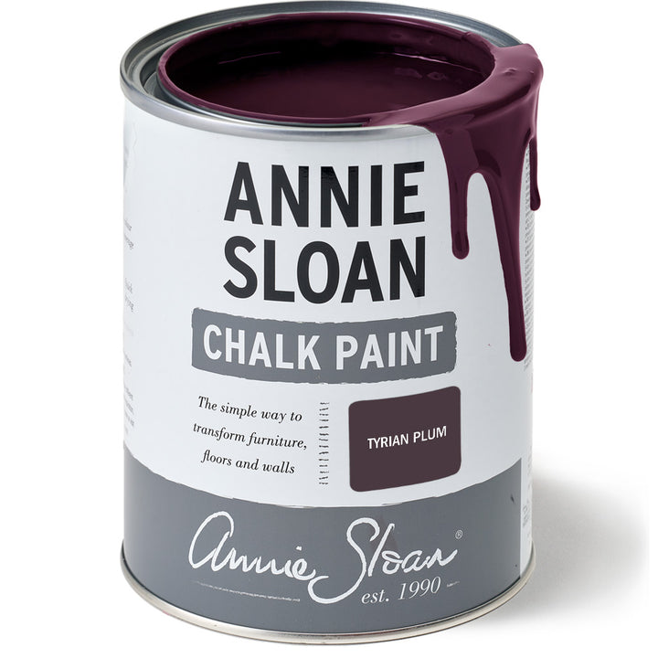 Annie Sloan 120ml Tyrian Plum Chalk Paint® can, luxurious deep maroon for furniture and decor from Source for the Goose, Devon.