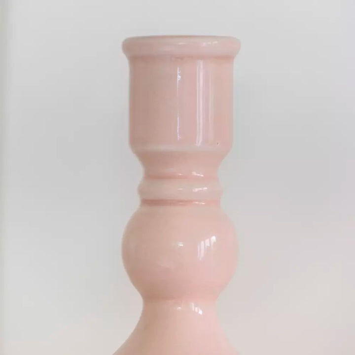 Blush Pink Crackled Glaze Candle Holder showcasing a smooth, rounded ceramic design in soft blush pink.