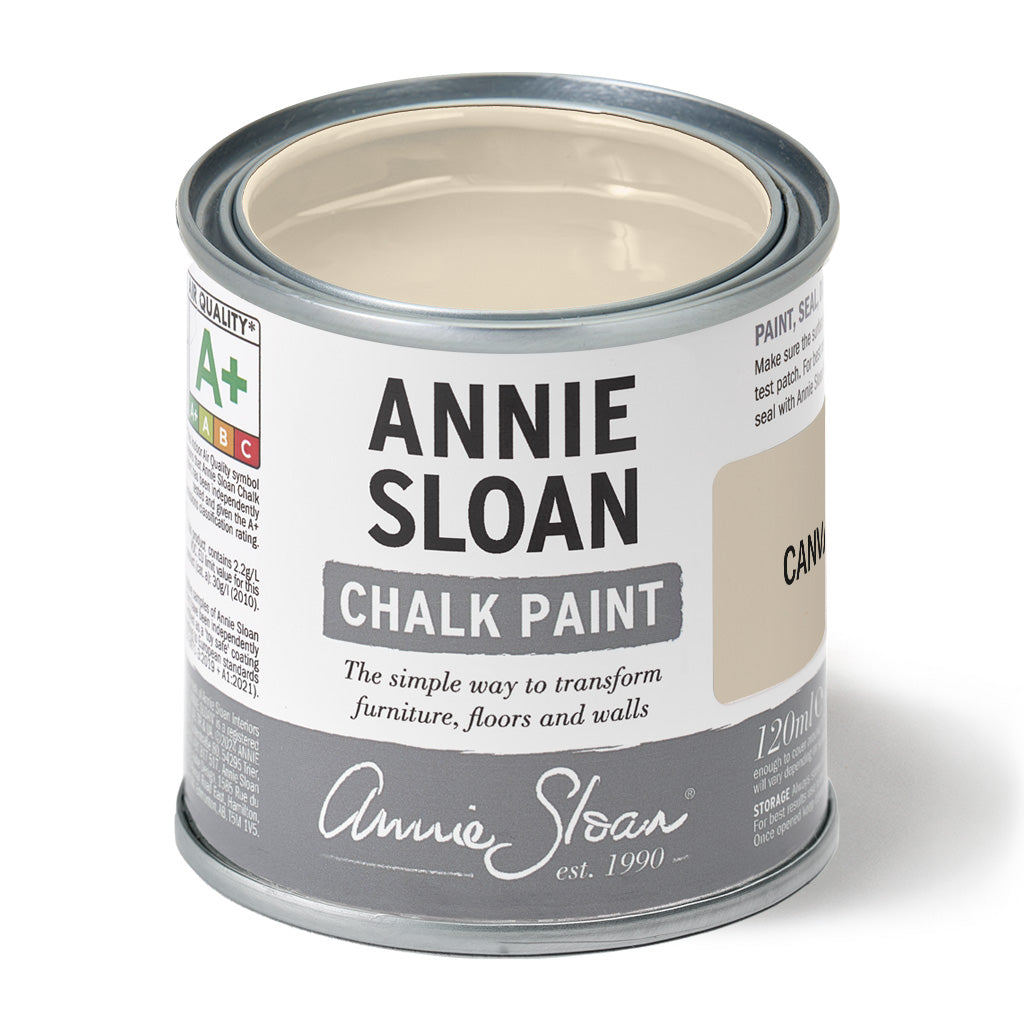 Open tin of Canvas chalk paint at Source for the Goose, Devon
