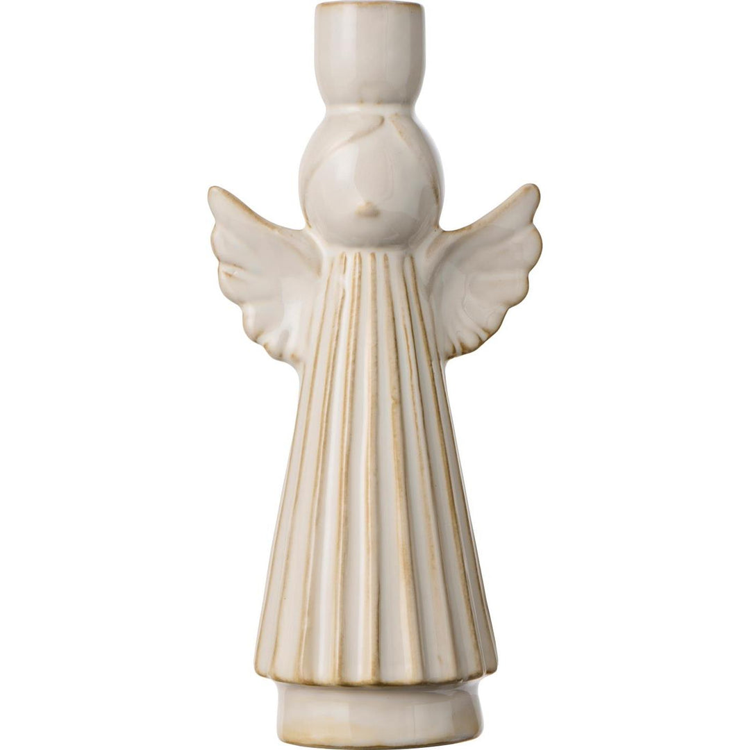 Festive ceramic angel candleholder by Source for the Goose, Devon, showcasing delicate design with fluted dress and intricate wings.
