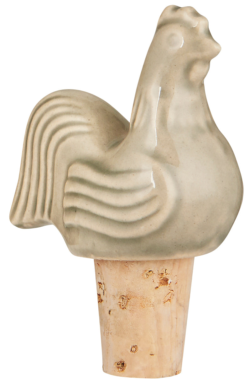 Rustic ceramic rooster bottle stopper from Source for the Goose, Devon, adding charm and practicality to wine nights.