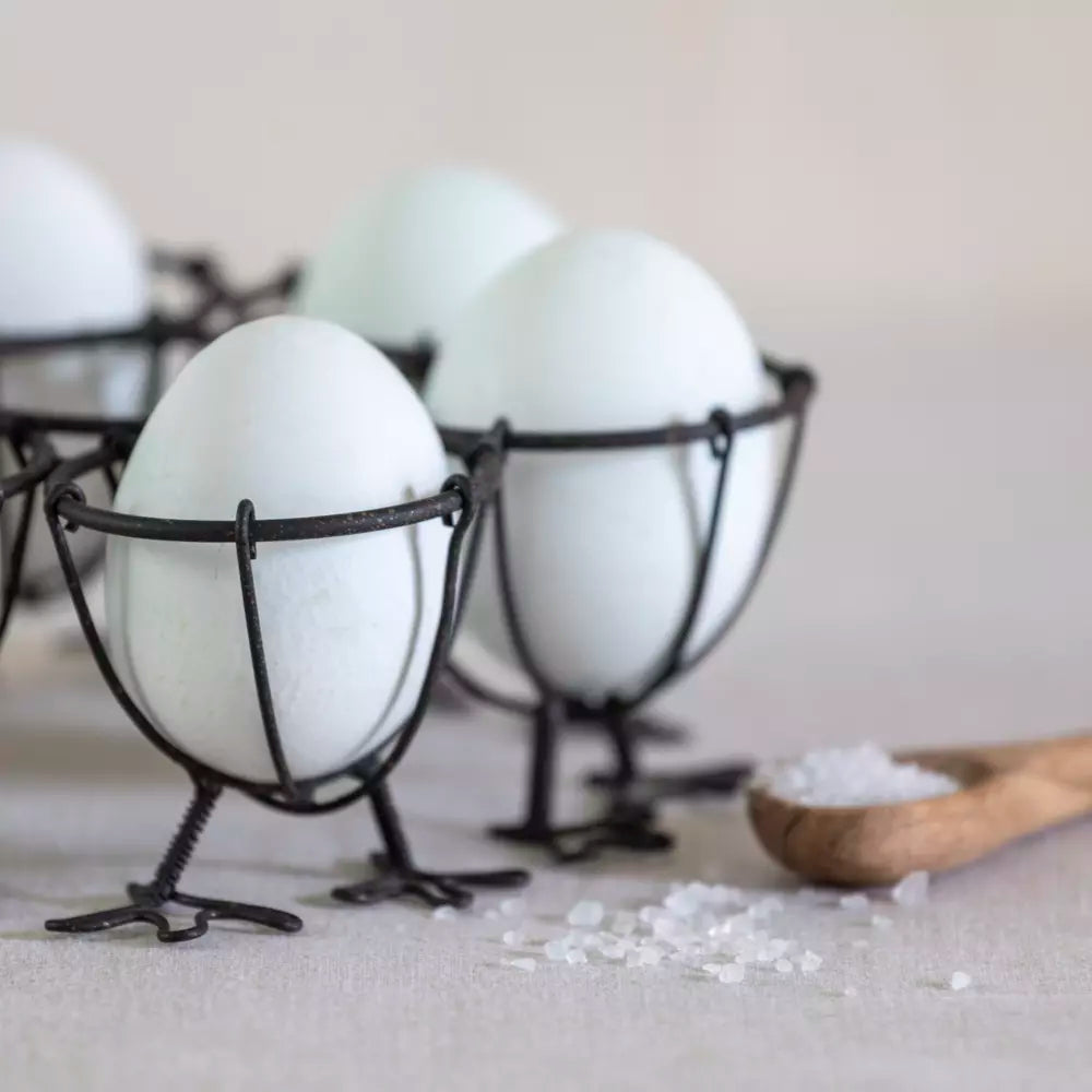 Chicken Feet Wire Egg Holder with fresh eggs in vintage wire design by Source for the Goose Devon.