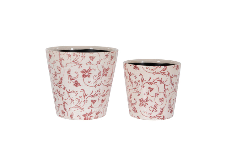 Crimson Vintage Floral Design Plant Pot