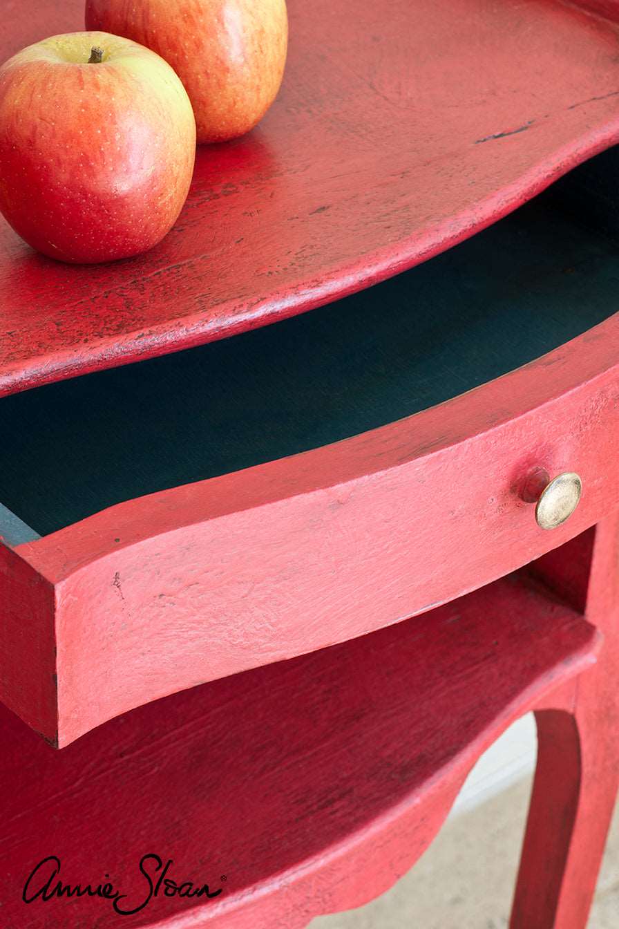 close up detail of furniture painted in Annie Sloan Emperors Silk